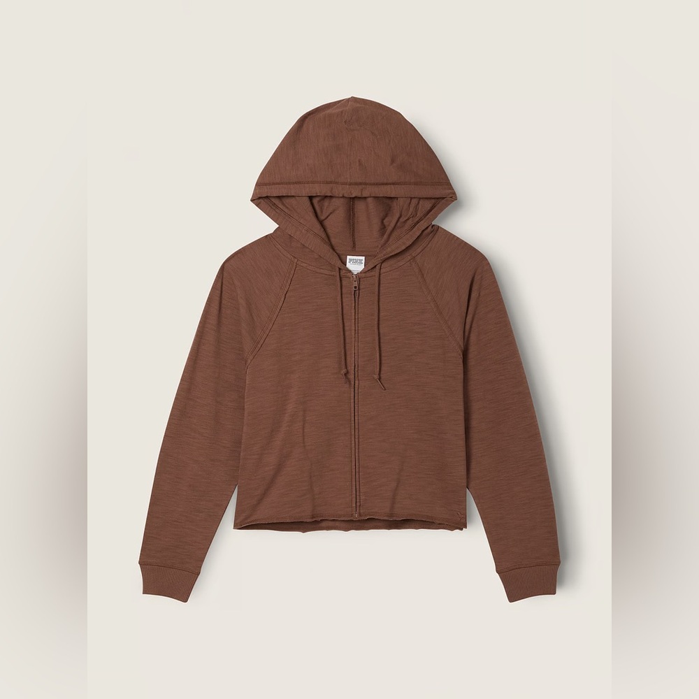VS PINK || Summer Lounge Cotton Zip-Up Hoodie in Soft Cappuccino - SZ Large
